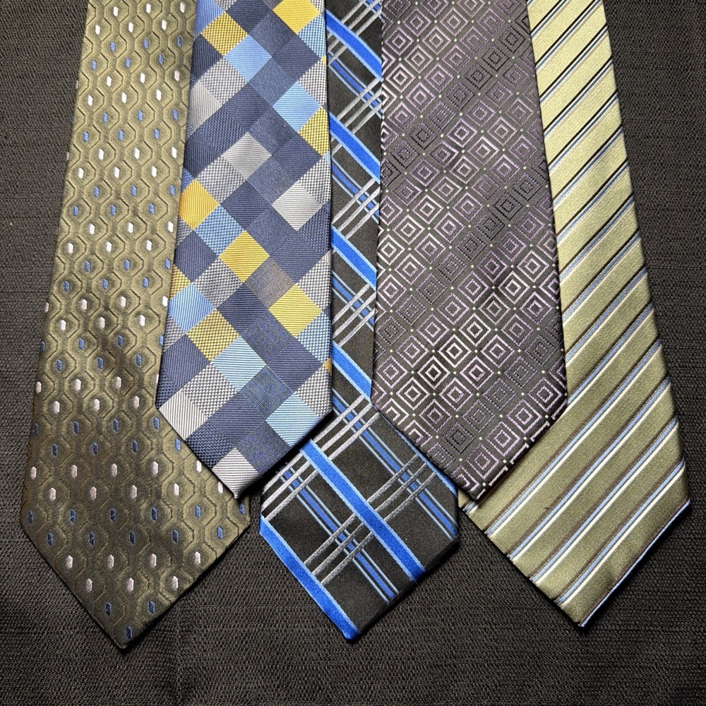 Lot of 5 Croft & Barrow Men's Neckties Striped Geometric 3 Are 100% Silk